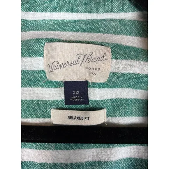 Universal Thread XXL Linen Blend Striped Button Down Shirt Green White Relaxed - Picture 2 of 10